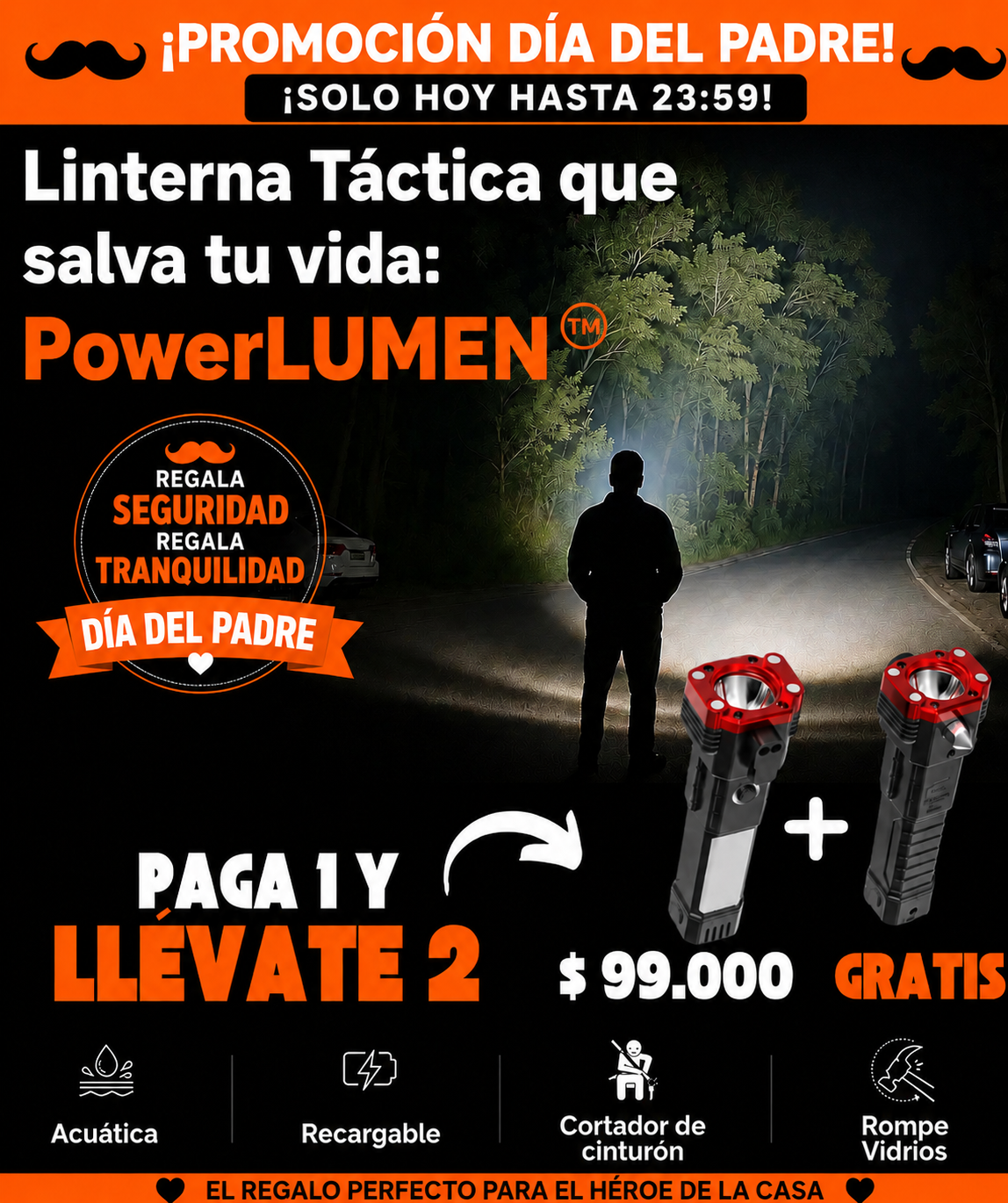 *PAGA 1 y LLÉVATE 2* Linterna Indestructible Súper Potente 6 en 1 PowerLUMEN™